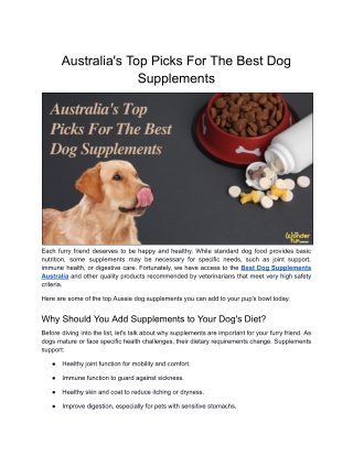 Australia's Top Picks For The Best Dog Supplements