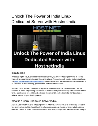 Unlock The Power of India Linux Dedicated Server with Hostnetindia