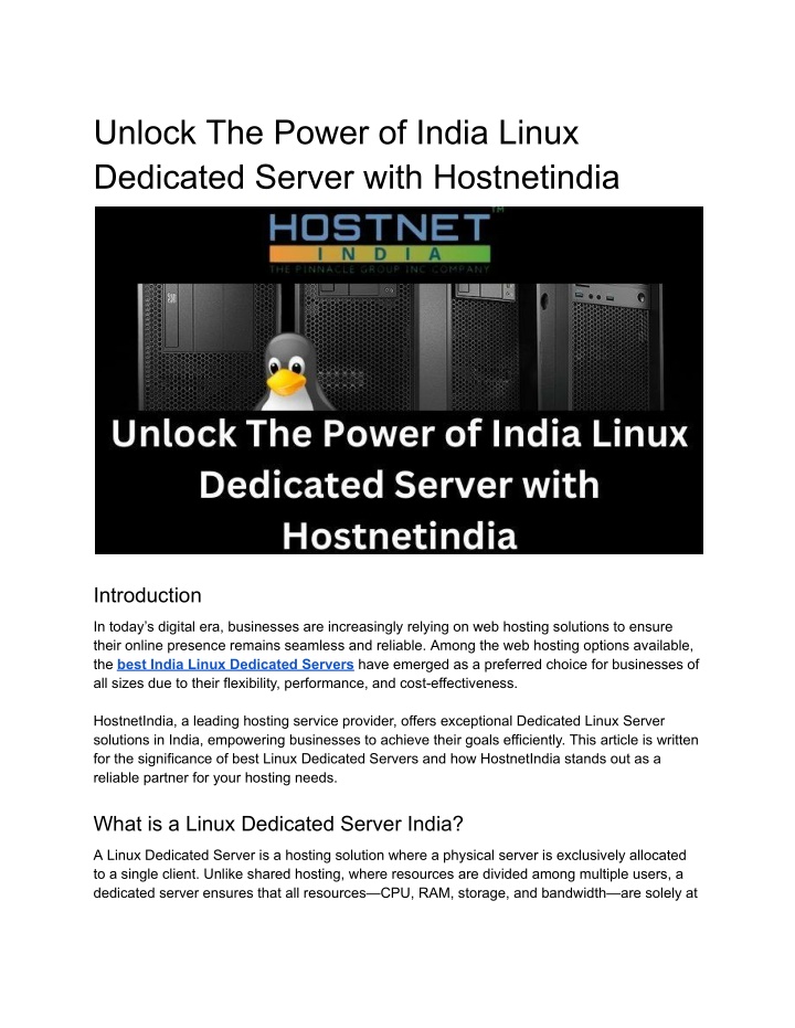 unlock the power of india linux dedicated server