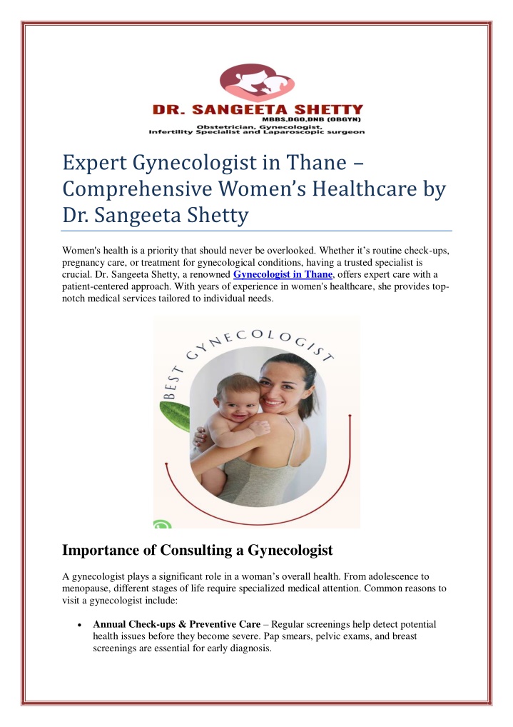 expert gynecologist in thane comprehensive women