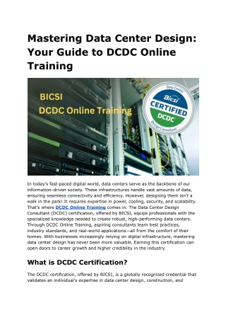 Mastering Data Center Design  Your Guide to DCDC Online Training