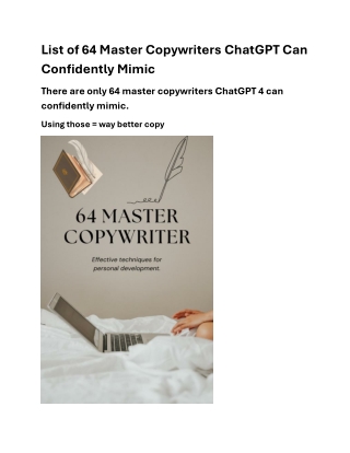 list of 64 master copywriters chatgpt