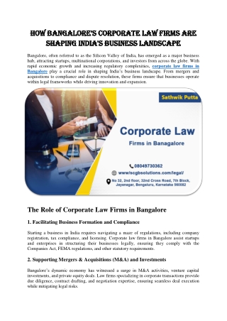 How Bangalore’s Corporate Law Firms Are Shaping India's Business Landscape