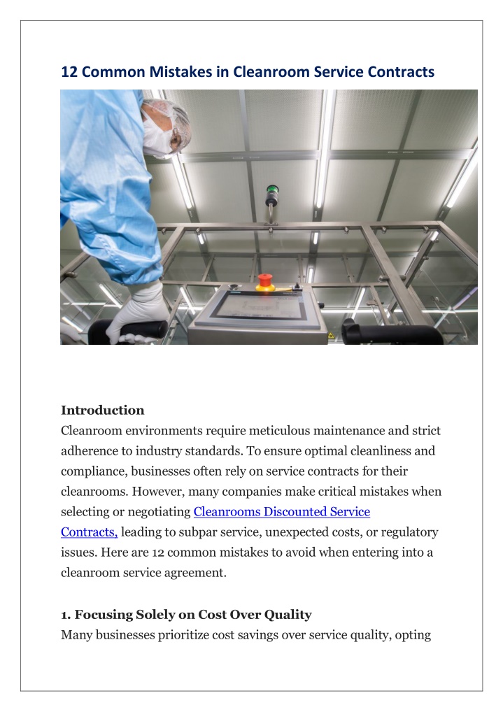 12 common mistakes in cleanroom service contracts