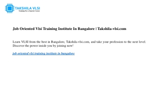 job oriented vlsi training institute in bangalore