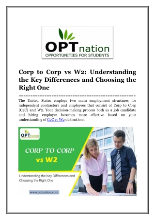 Corp to Corp vs W2_ Understanding the Key Differences and Choosing the Right One