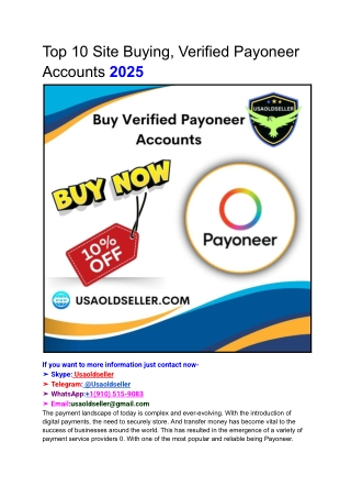 Top 10 Site Buying, Verified Payoneer Accounts 2025