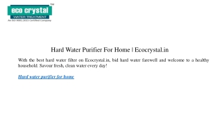 Hard Water Purifier For Home | Ecocrystal.in