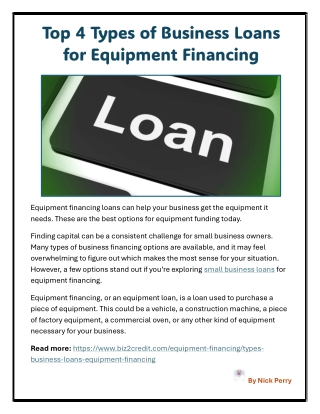 Top 4 Types of Business Loans for Equipment Financing