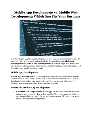 Mobile App Development vs. Mobile Web Development Which One Fits Your Business