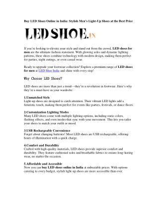 Led shoes for menledshoe.in