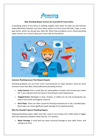 The Importance of Plumbing Repair Services for Every Home
