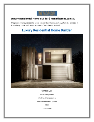 Luxury Residential Home Builder  Nanakhomes.com.au