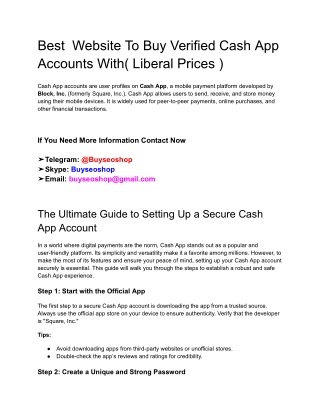 Best  Website To Buy Verified Cash App Accounts With( Liberal Prices )