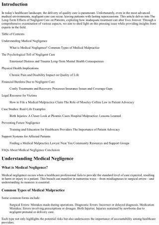 The Long-Term Effects of Negligent Care on Patients