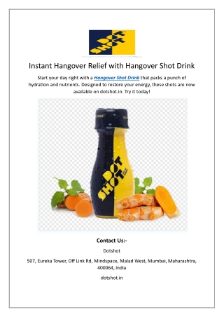 Instant Hangover Relief with Hangover Shot Drink