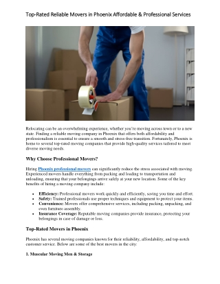 Top-Rated Reliable Movers in Phoenix Affordable & Professional Services