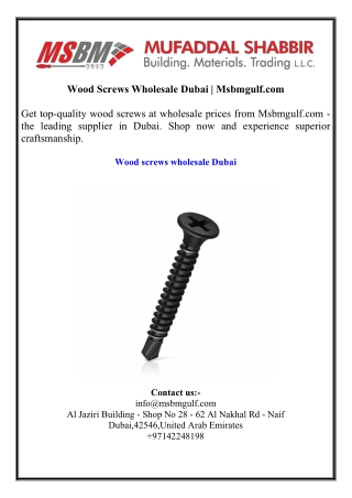 Wood Screws Wholesale Dubai  Msbmgulf.com