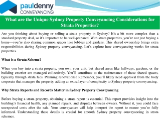 What are the Unique Sydney Property Conveyancing Considerations for Strata Properties