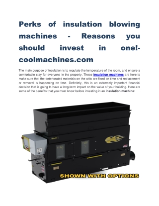 Perks of insulation blowing machines - Reasons you should invest in one!-coolmachines.com