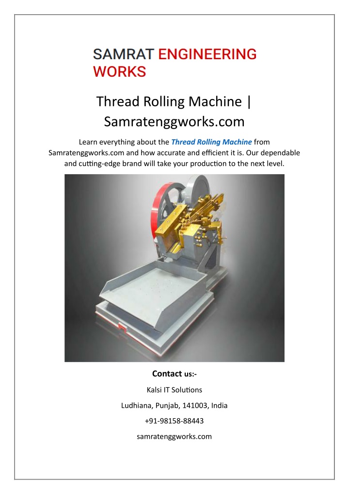 thread rolling machine samratenggworks com