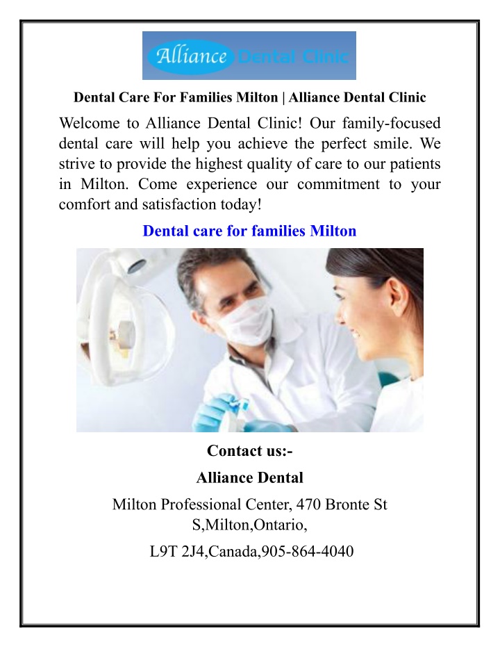 dental care for families milton alliance dental