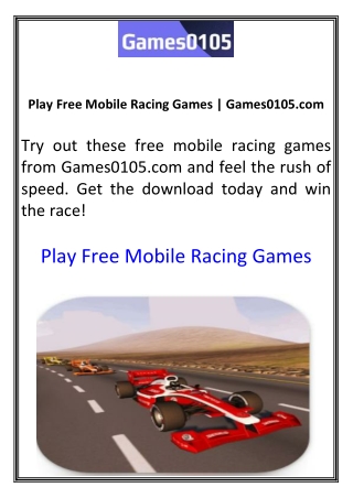 Play Free Mobile Racing Games  Games0105.com