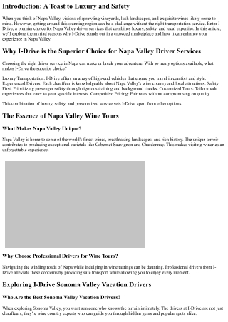 Why I-Drive is the Superior Choice for Napa Valley Driver Services