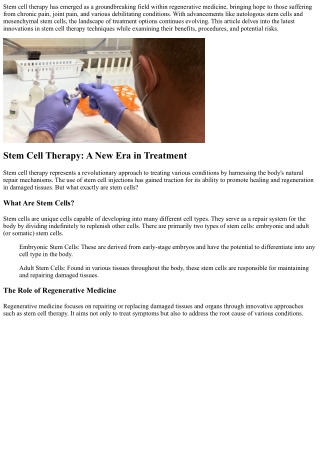 The Latest Innovations in Stem Cell Therapy Techniques