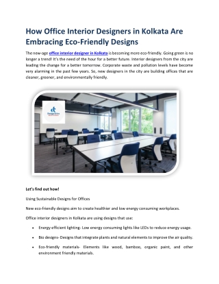 How Office Interior Designers in Kolkata Are Embracing Eco-Friendly Designs