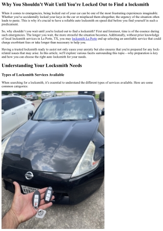 “Why You Shouldn't Wait Until You're Locked Out to Find a locksmith”