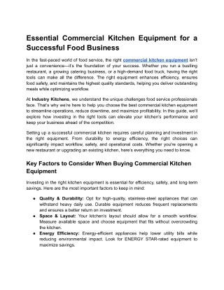 Essential Commercial Kitchen Equipment for a Successful Food Business _ Guest Post Content _ 4th Order - Jose Chavez