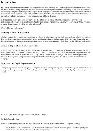 What to Expect When Hiring a Hospital Malpractice Lawyer