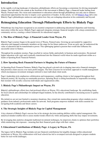 Reimagining Education Through Philanthropic Efforts by Blakely Page