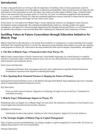 Instilling Values in Future Generations through Education Initiatives by Blakely