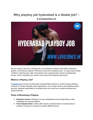 Why playboy job hyderabad is a likable job? - Lovezones.in