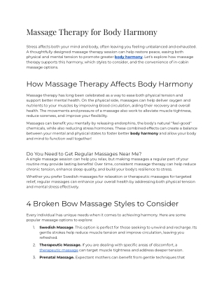 Massage Therapy for Body Harmony