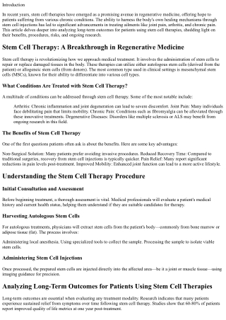 Analyzing Long-Term Outcomes for Patients Using Stem Cell Therapies