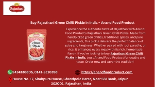 Buy Rajasthani Green Chilli Pickle in India – Anand Food Product