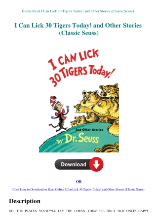 Books Read I Can Lick 30 Tigers Today! and Other Stories (Classic Seuss)