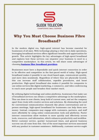 Why You Must Choose Business Fibre Broadband
