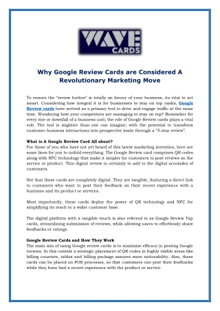 Why Google Review Cards are Considered A Revolutionary Marketing Move