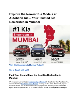 Explore the Newest Kia Models at Autobahn Kia – Your Trusted Kia Dealership in Mumbai