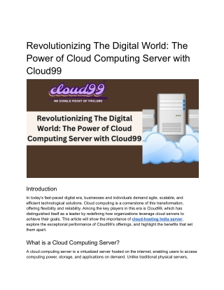 Revolutionizing The Digital Era:The Power of Cloud Computing Server with Cloud99