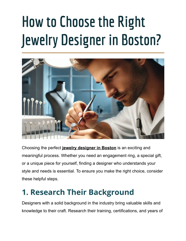 how to choose the right jewelry designer in boston