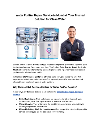 Water Purifier Repair Service in Mumbai_ Your Trusted Solution for Clean Water