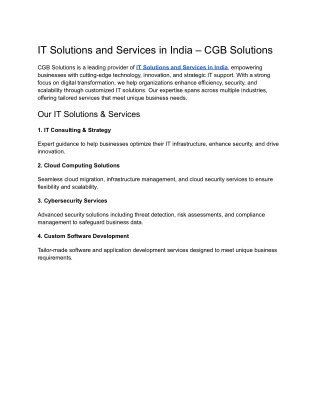 IT Solutions and Services in India – CGB Solutions