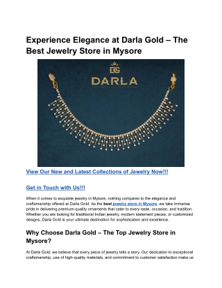 Experience Elegance at Darla Gold – The Best Jewelry Store in Mysore