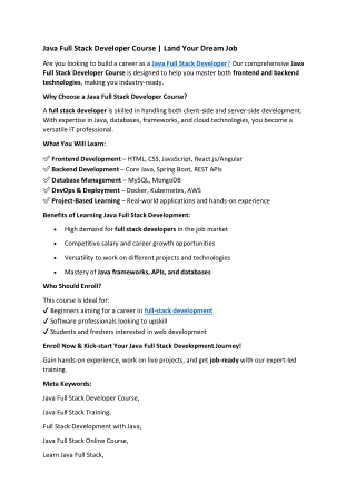 Java Full Stack Developer Course | Land Your Dream Job
