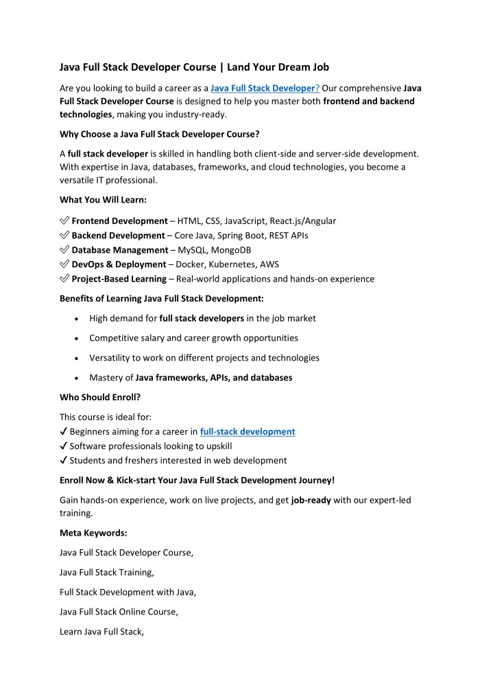 java full stack developer course land your dream